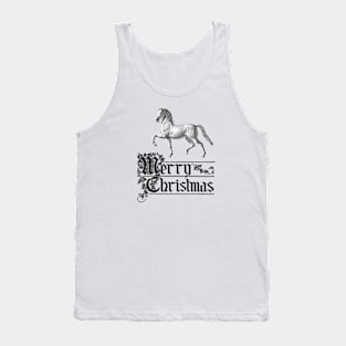 Horse with Merry Christmas Typograph. Vintage Print Tank Top